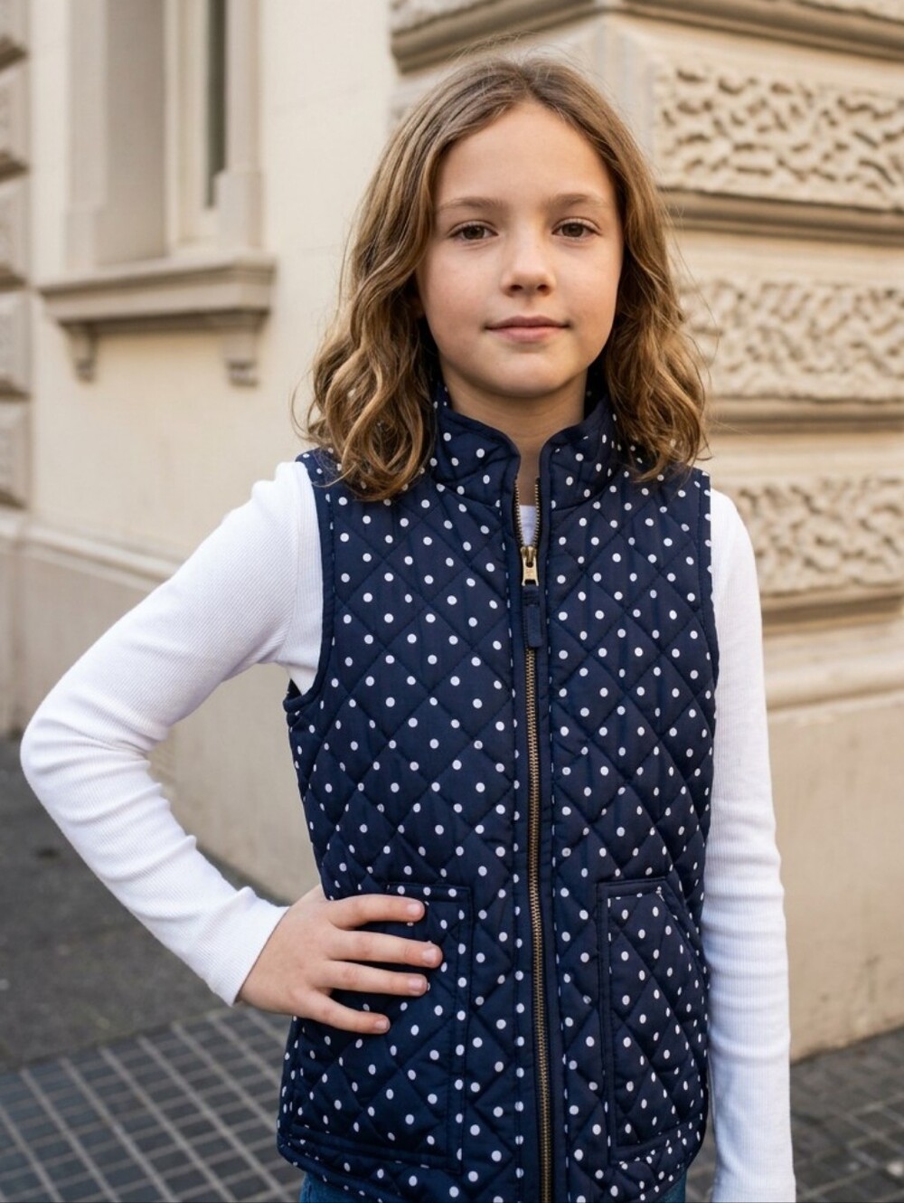 Crewcuts J Crew Girls Puffer Vest 4 5 Navy Polka Dot Quilted Jacket Preppy Kids